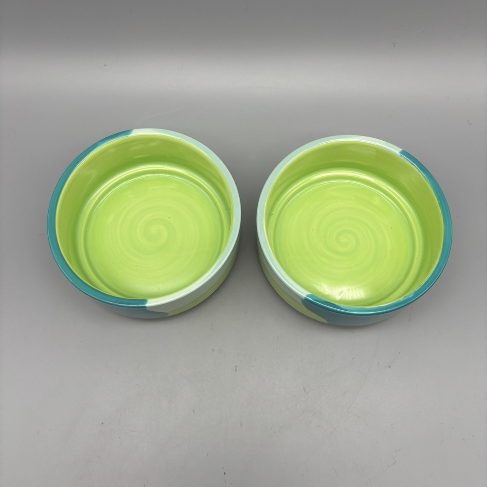 Top-Paw Blue-Green Ceramic Pet Bowl Rubber Grip Dishwasher Safe 4"  Set Of 2 - Picture 3 of 7